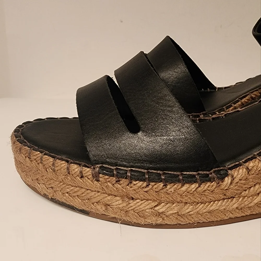 Franco Sarto Callia Espadrille Wedge Sandal In Black Leather Size 11